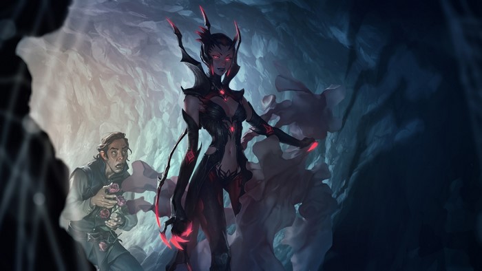 Elise from Legends of Runeterra in a cave