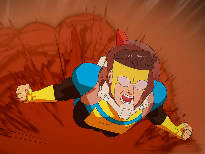 Mark Grayson flying with a determined expression