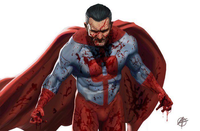 Omni-Man covered in blood