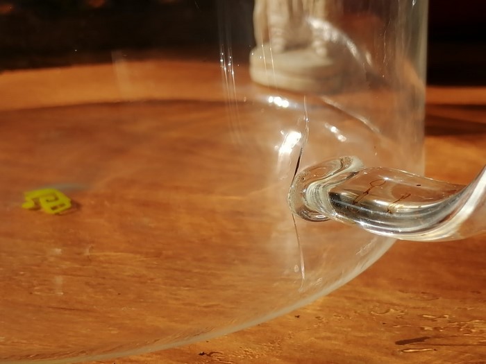 Cracked glass teapot handle