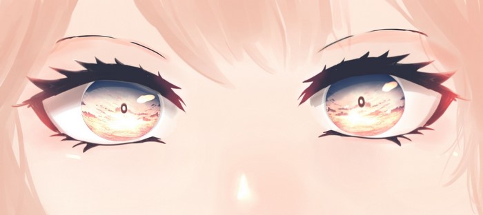 Anime girl eyes reflecting a sunset