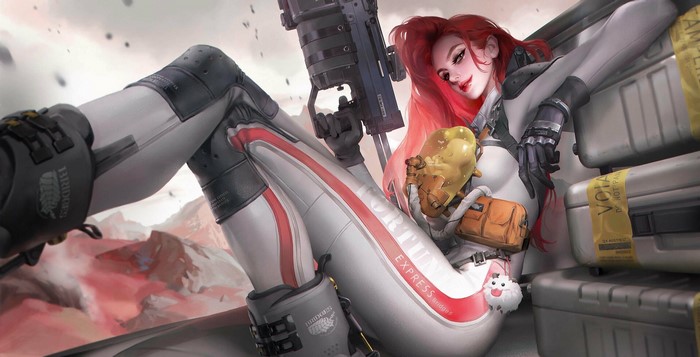 Redhead woman with weapon from Death Stranding