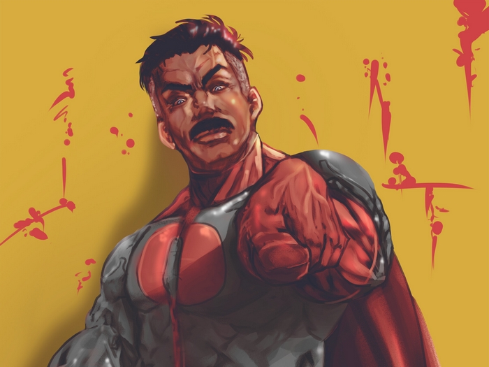 Omni-Man from Invincible pointing forward