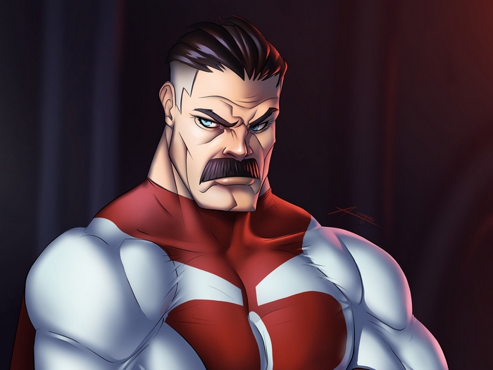Omni-Man from Invincible in a close-up portrait