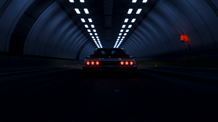 Car in a dark tunnel, Forza Horizon 4