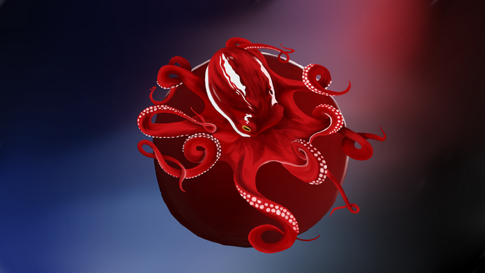 Red octopus on a dark background