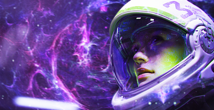 Astronaut in a purple galaxy