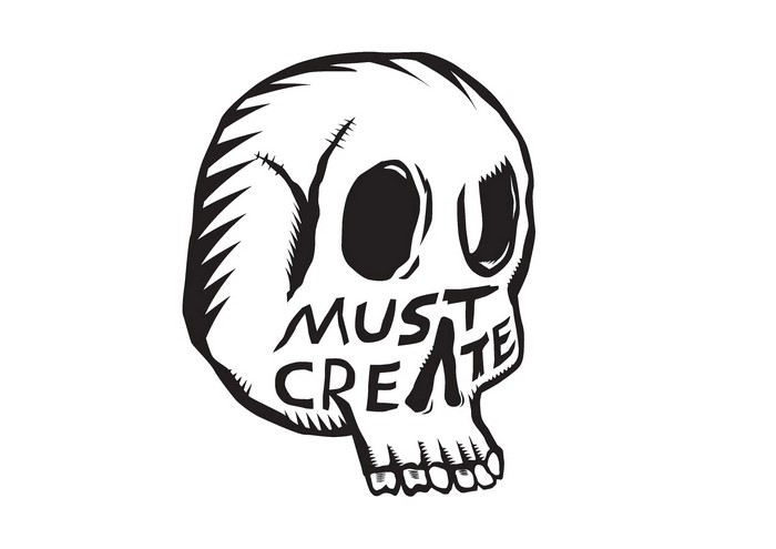 Skull with "Must Create" text by Nick McFarlane