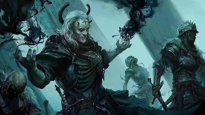 Necromancer summoning dark spirits with undead minions