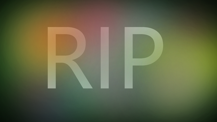 RIP text on a colorful background