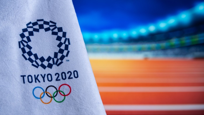 Tokyo 2020 Olympics logo and rings on fabric