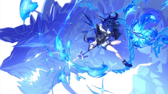 Anime girl with blue hair and staff