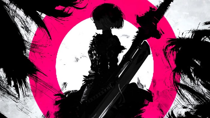 2B from Nier: Automata with sword and pink circle