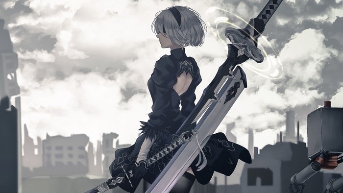 2B from Nier: Automata with swords