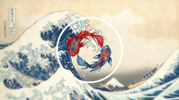 4K The Great Wave off Kanagawa with Koi
