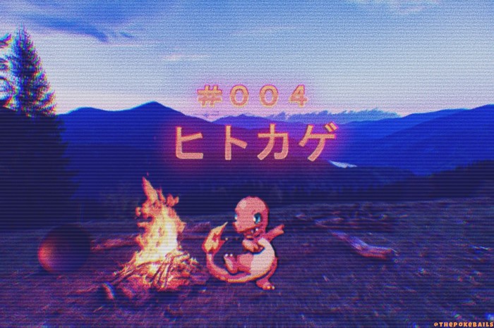 Charmander from Pokémon by a campfire