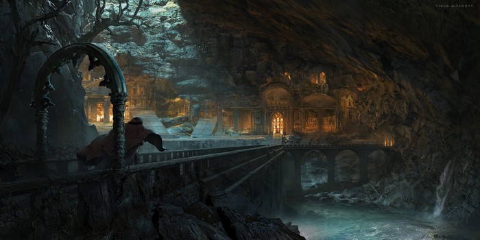 Artwork by Klaus Wittmann, fantasy cave interior