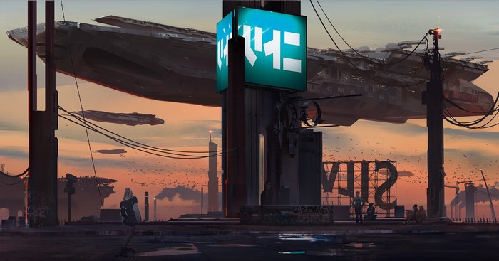 Klaus Wittmann science fiction cityscape with airships