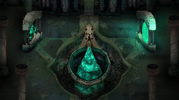 Children Of Morta dungeon with glowing crystals