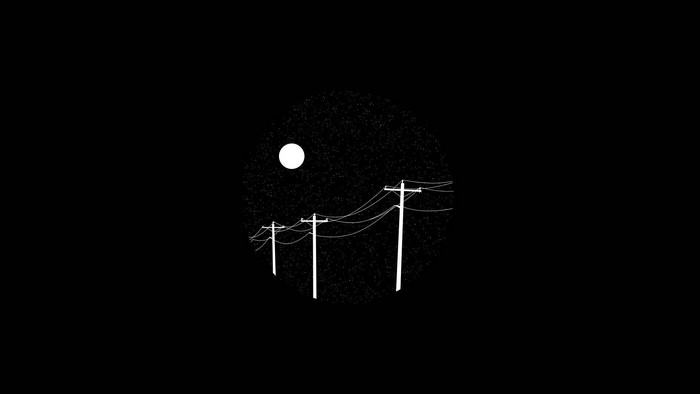 Minimalist night sky with moon and power lines