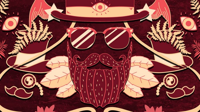 Stylized man with beard, glasses, and hat
