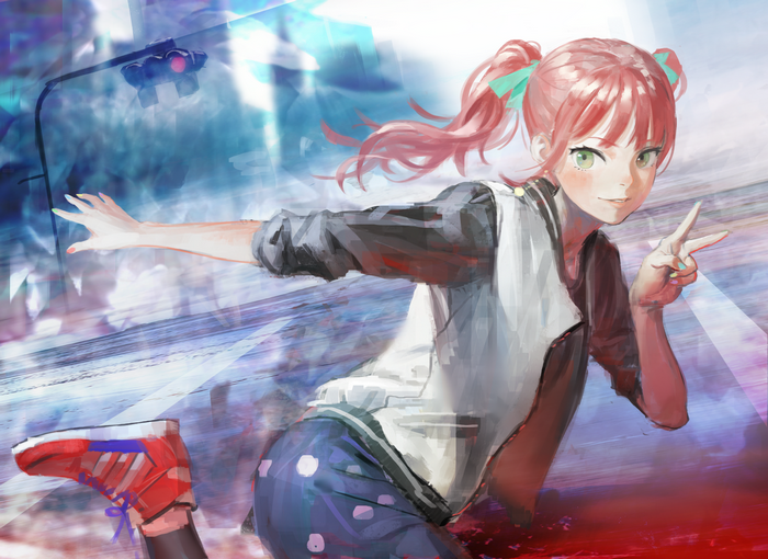 Girl with pink twintails and green eyes