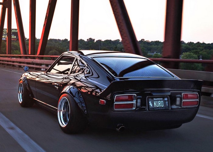 Black Nissan S30 Datsun 240Z on a bridge