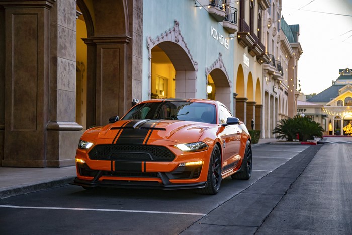 Orange Ford Mustang with Black Stripes