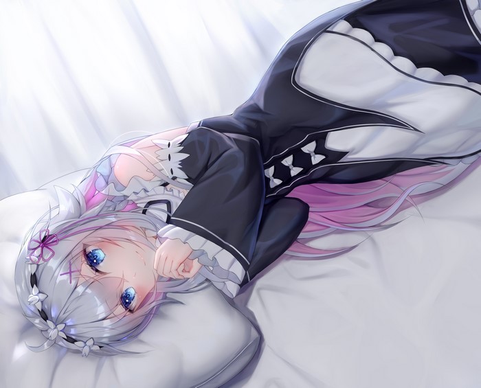 Ram from Re:Zero Kara Hajimeru Isekai Seikatsu lying on a bed