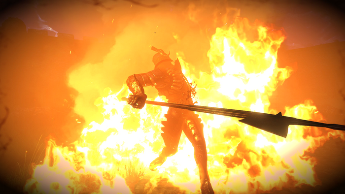 Knight in armor engulfed in flames in The Witcher 3