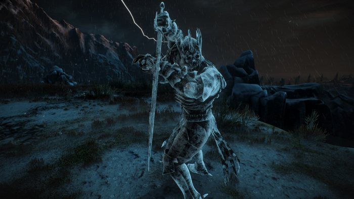 The Witcher 3: Wild Hunt armored character in storm