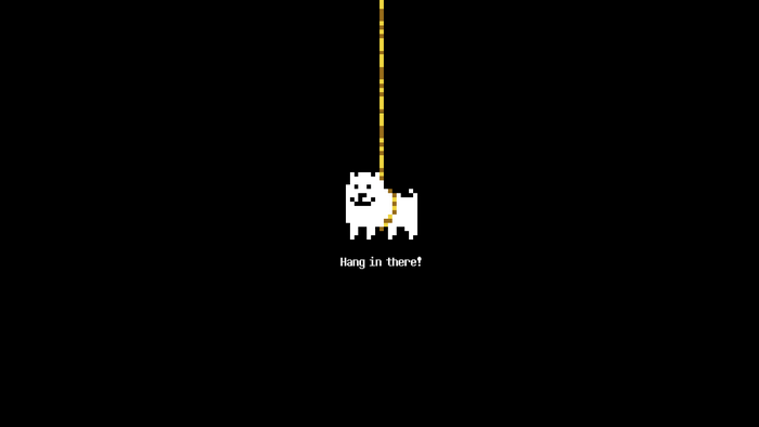 Annoying Dog from Undertale hanging on a rope