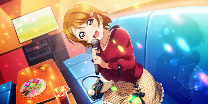 Hanayo Koizumi from Love Live! Sunshine singing in a karaoke room