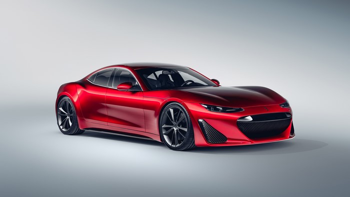 4K Red Drako GTE electric supercar front angle view