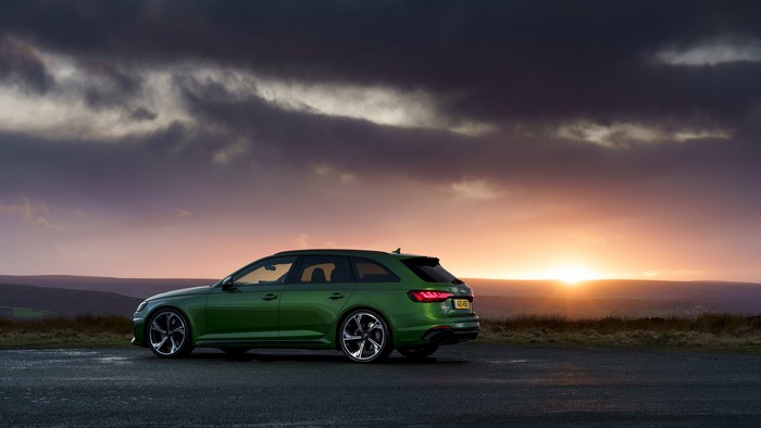 Green Audi RS4 Avant at Sunset