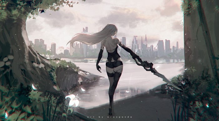 A2 from Nier: Automata with a sword