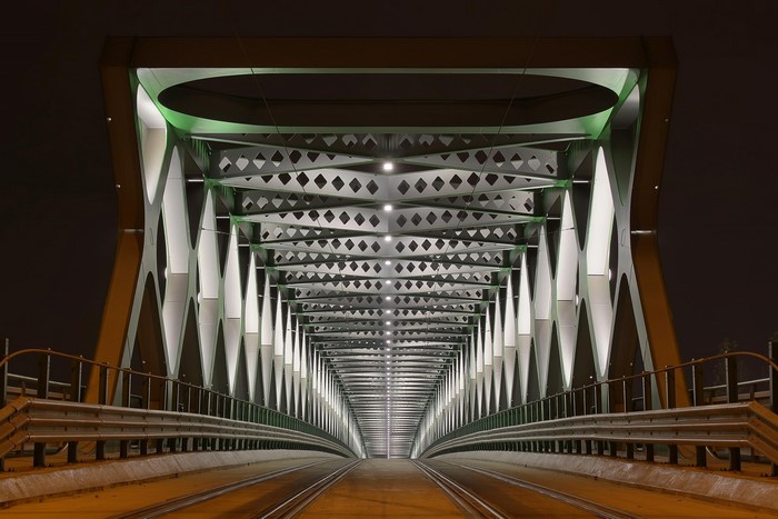 UFO Bridge in Bratislava, Slovakia at Night