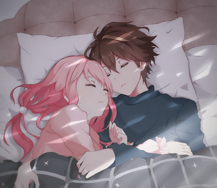 Yuzuriha Inori and Ouma Shuu from Guilty Crown sleeping