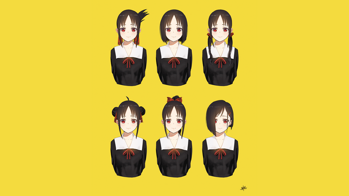 Kaguya Shinomiya from Kaguya-Sama: Love is War with different hairstyles