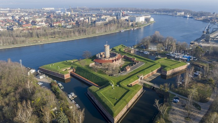 Westerplatte Fortress and Motława River in Gdańsk, Poland