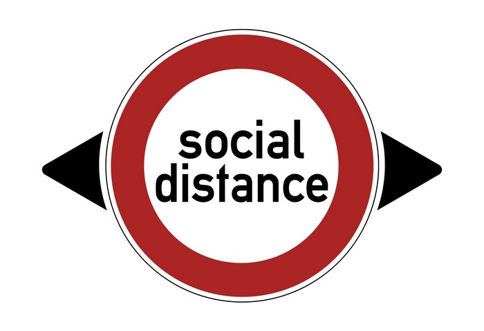 Social distance sign with arrows