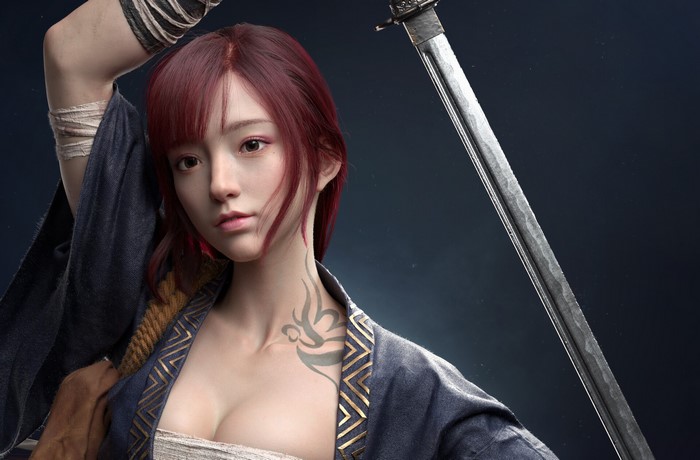 Woman with red hair and sword