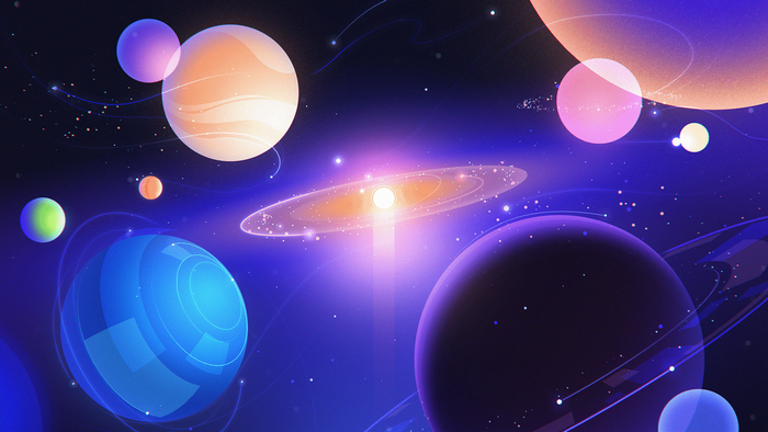 Planets and galaxy in outer space