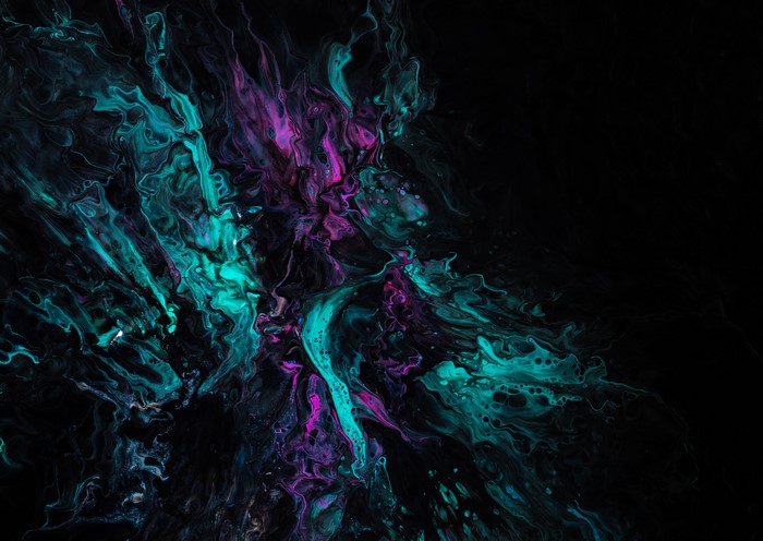 Abstract fluid art with teal and magenta