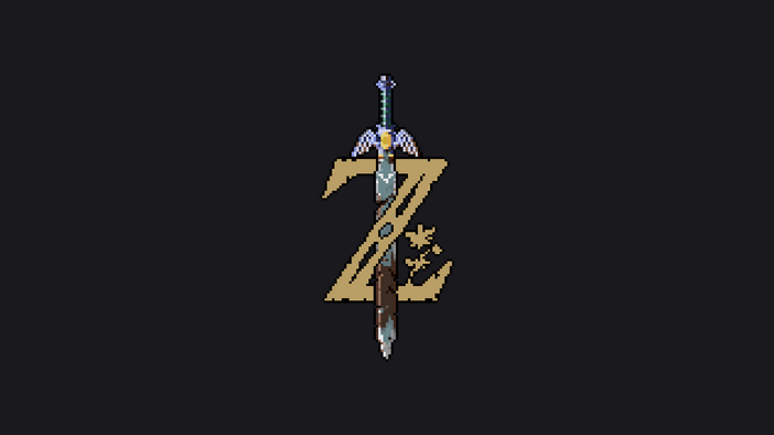 Pixel art of the Master Sword and Zelda logo