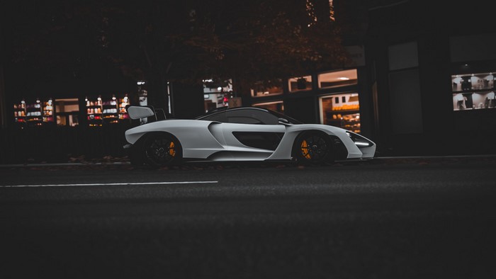White McLaren Senna in a city at night