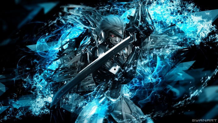 Raiden from Metal Gear Rising with blue energy