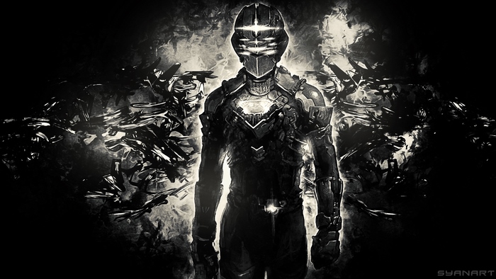 Dead Space Isaac Clarke in a dark, smoky environment