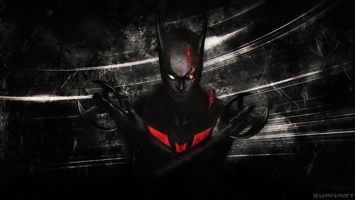 Batman Beyond with glowing red symbol