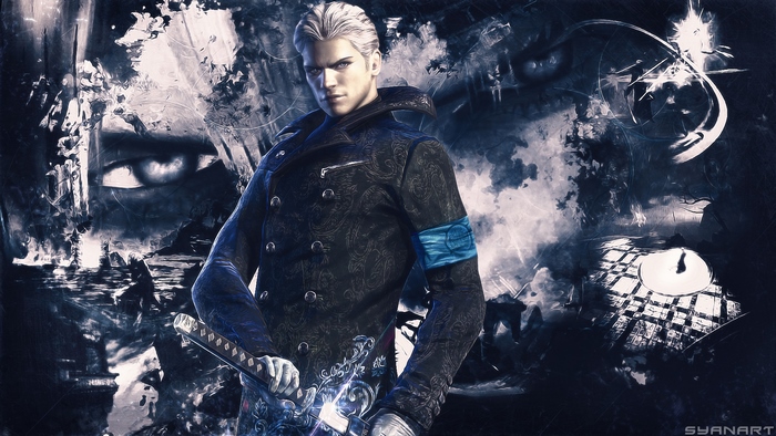 Vergil from Devil May Cry with a Katana